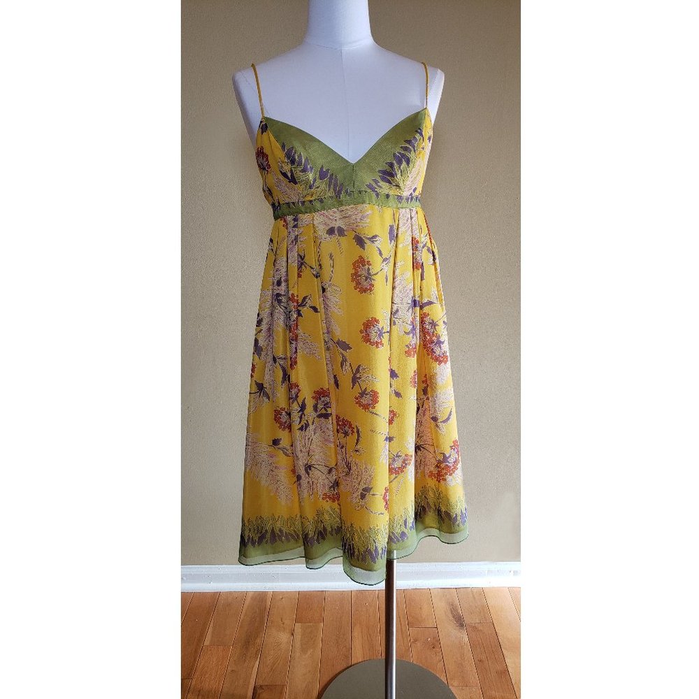 Anna Sui Yellow Silk Floral Dress